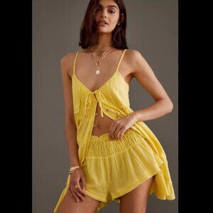 New 2-Pc Set; By Anthropologie Gauzy Cover-Up Mini Dress & Smocked Gauze Shorts